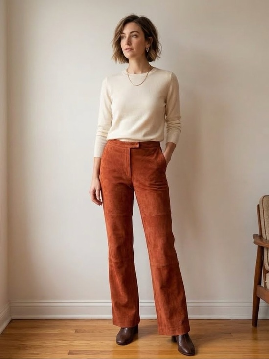 Massini Pants - Massini Genuine Suede Bootcut Jeans, Size 8, Fully Lined Rust Color
